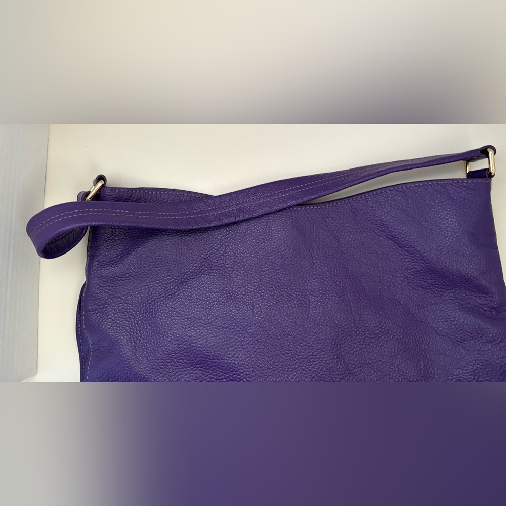 TOTE LE MONDE The Geneva Purple Pebbled Leather Shoulder Elegant Tote Bag. - Picture 9 of 13